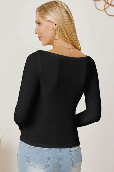 Square Neck Long Sleeve T-Shirt Women's T-Shirts - Tophatter Daily Deals