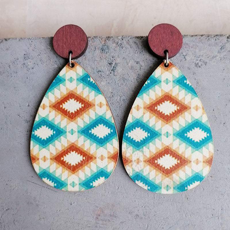 Geometric Wood Teardrop Earrings Style C One Size Earrings - Tophatter Daily Deals