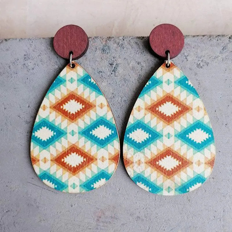Geometric Wood Teardrop Earrings Style C One Size Earrings - Tophatter Daily Deals