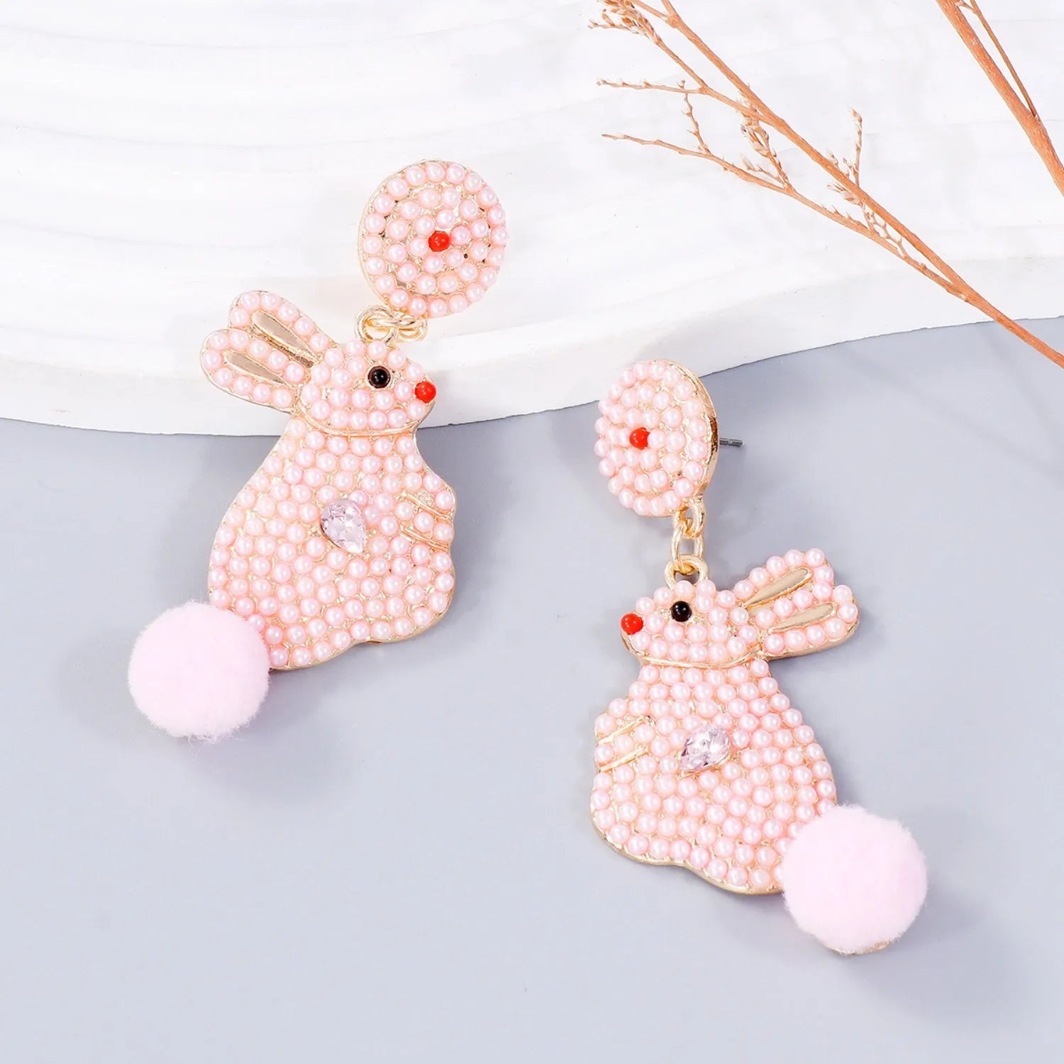 Synthetic Pearl Alloy Rabbit Dangle Earrings Blush Pink One Size Earrings - Tophatter Daily Deals