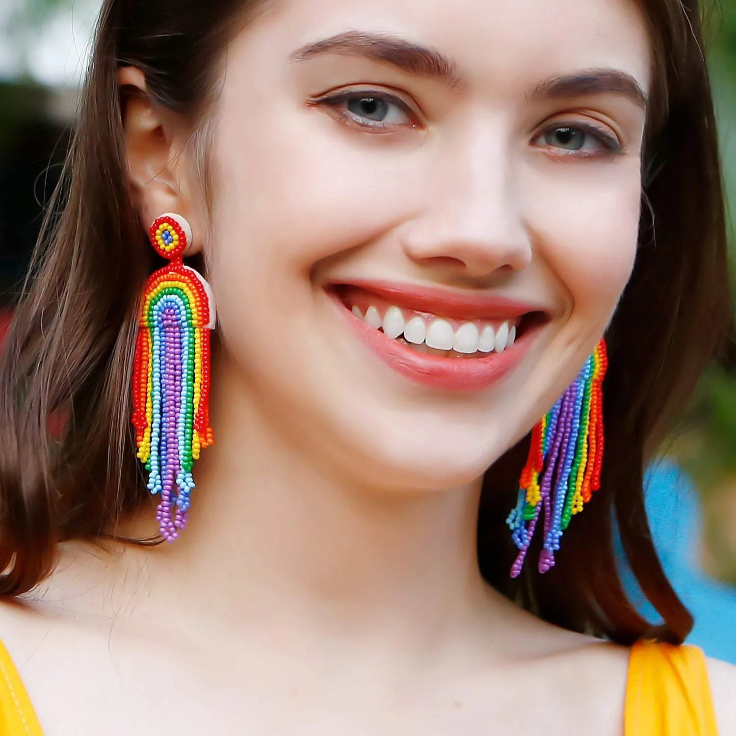 Bead Stainless Steel Rainbow Dangle Earrings Earrings - Tophatter Daily Deals