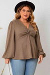 Plus Size Twist Front Balloon Sleeve Blouse Taupe Blouses - Tophatter Daily Deals