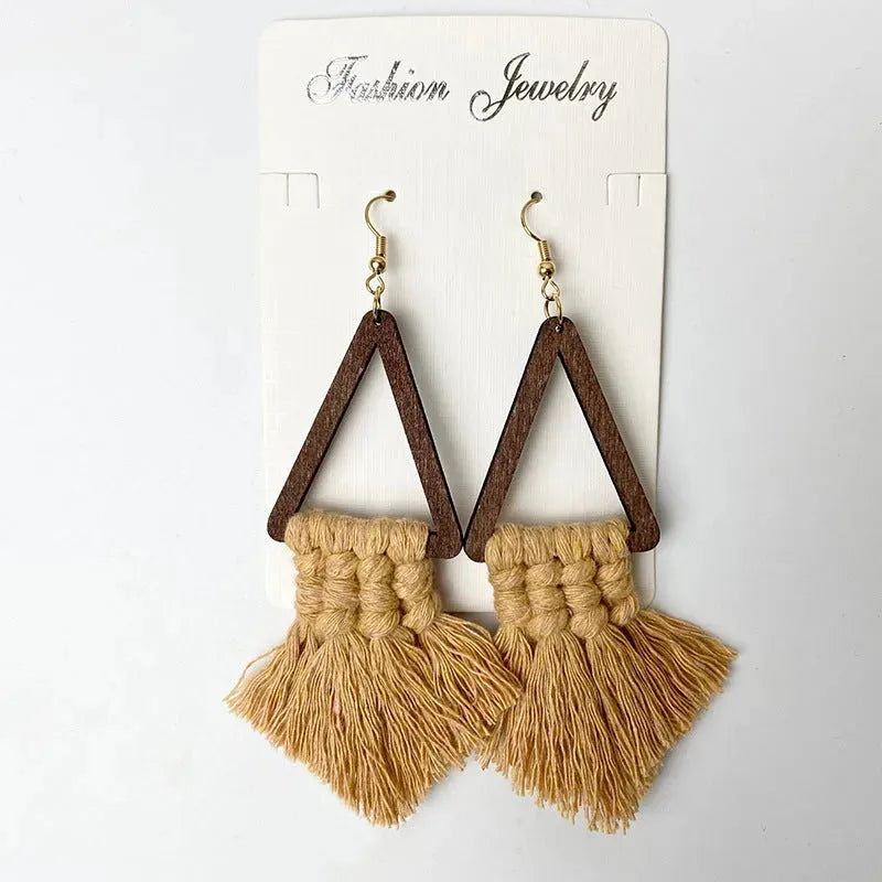 Tassel Detail Geometric Earrings Camel One Size Earrings - Tophatter Daily Deals
