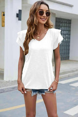 V-Neck Flutter Sleeve T-Shirt Women's T-Shirts - Tophatter Daily Deals