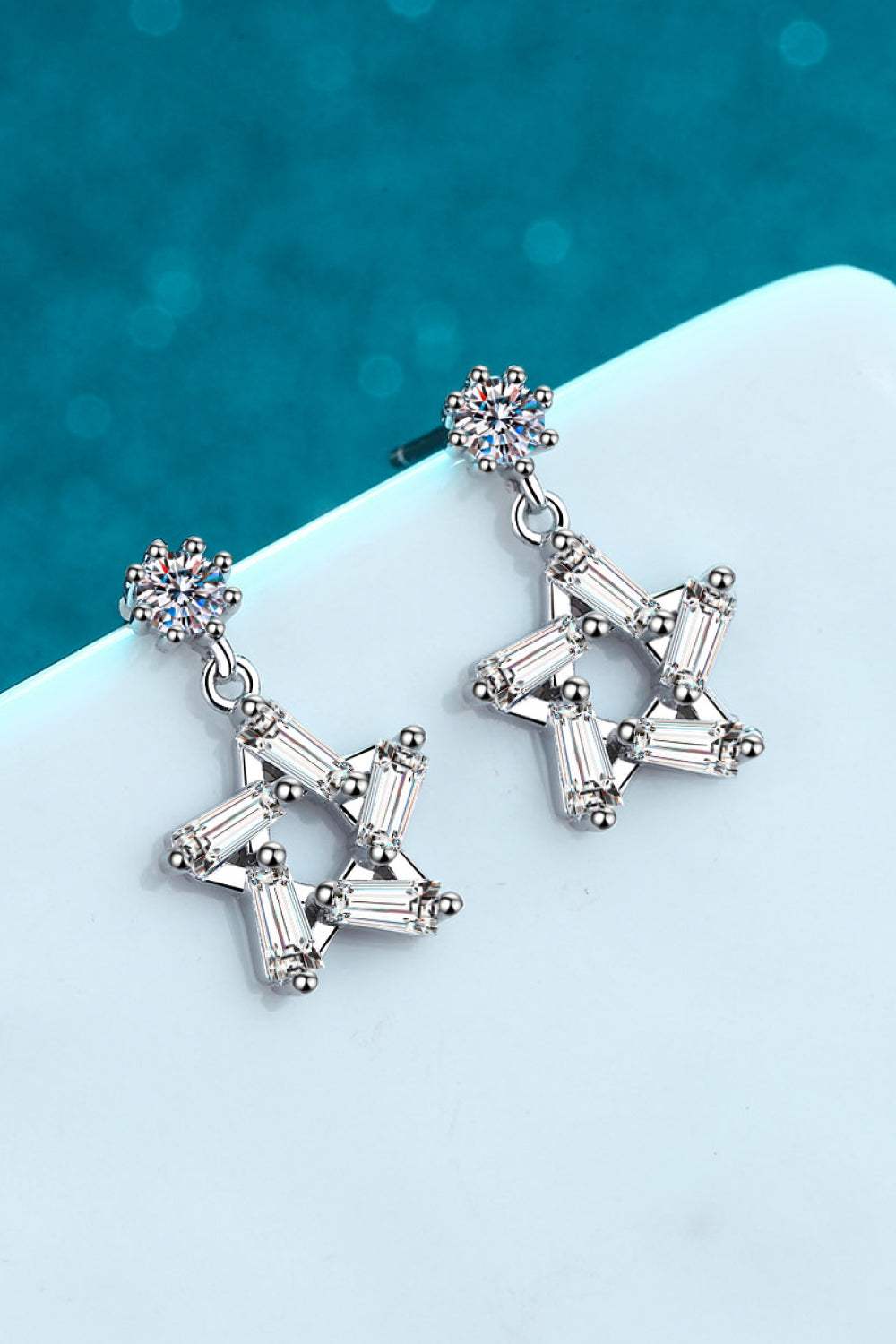 925 Sterling Silver Inlaid Moissanite Star Earrings Moissanite - Tophatter Daily Deals