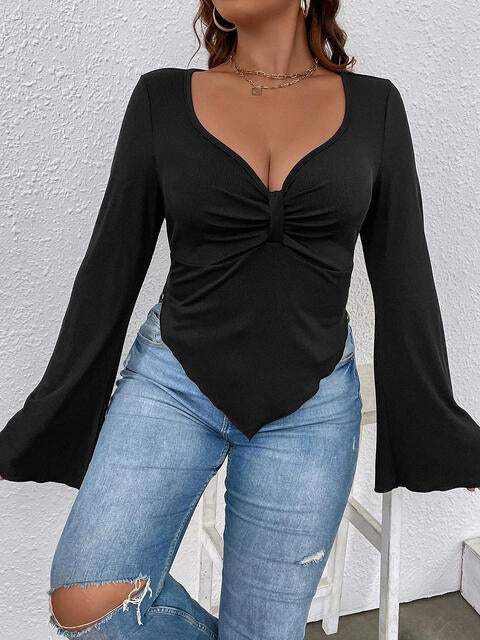 Plunge Flare Sleeve Top Blouses - Tophatter Daily Deals