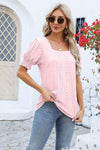 Eyelet Square Neck Short Sleeve T-Shirt Women's T-Shirts - Tophatter Daily Deals