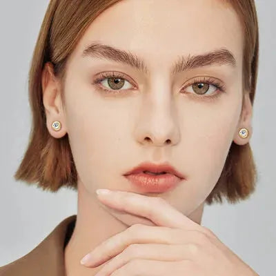 Moissanite 925 Sterling Silver Stud Earrings Gold One Size Moissanite - Tophatter Daily Deals