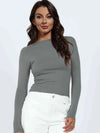 Backless Round Neck Long Sleeve Blouse Heather Gray Blouses - Tophatter Daily Deals