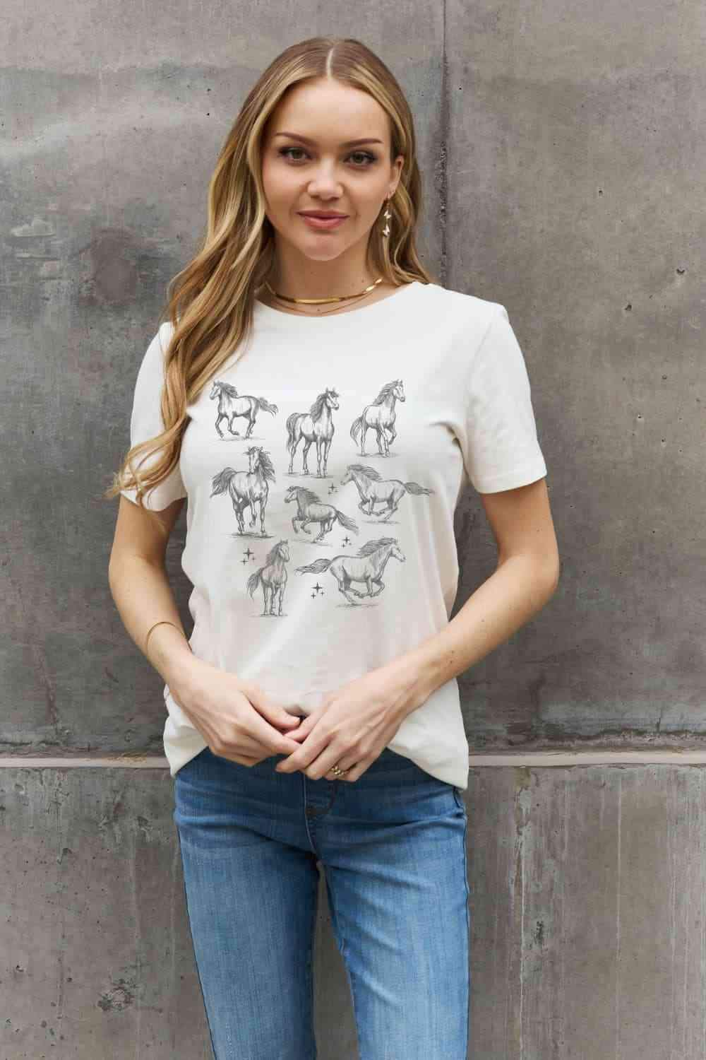 Simply Love Horse Graphic Cotton T-Shirt Women's T-Shirts - Tophatter Daily Deals