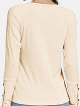 Decorative Button V-Neck Long Sleeve T-Shirt Women's T-Shirts - Tophatter Daily Deals