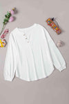 Button Detail Curved Hem Top White Blouses - Tophatter Daily Deals