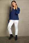 Double Take V-Neck Tie Cuff Slit Blouse Blouses - Tophatter Daily Deals