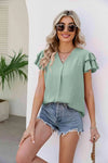 V-Neck Layered Flutter Sleeve Top Blouses - Tophatter Daily Deals