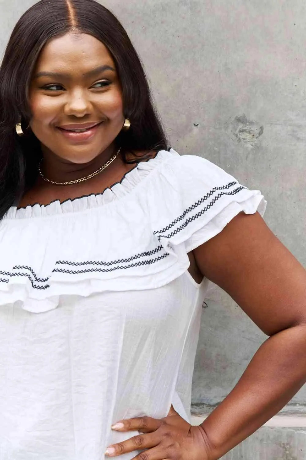 ODDI Full Size Off The Shoulder Ruffle Blouse Blouses - Tophatter Daily Deals