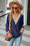 V-Neck Long Sleeve Blouse Dark Navy Blouses - Tophatter Daily Deals