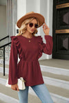 Round Neck Ruffled Peplum Blouse Blouses - Tophatter Daily Deals