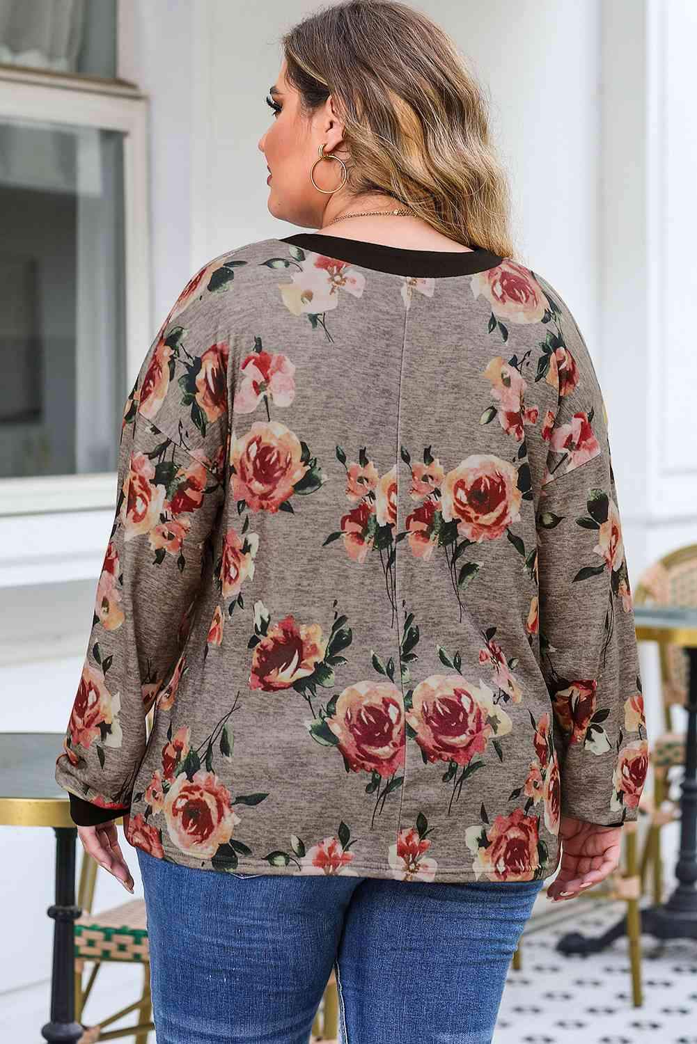 Plus Size Floral V-Neck Blouse Blouses - Tophatter Daily Deals