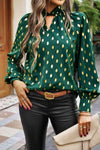 Dot Print Lantern Sleeve Blouse Green Blouses - Tophatter Daily Deals