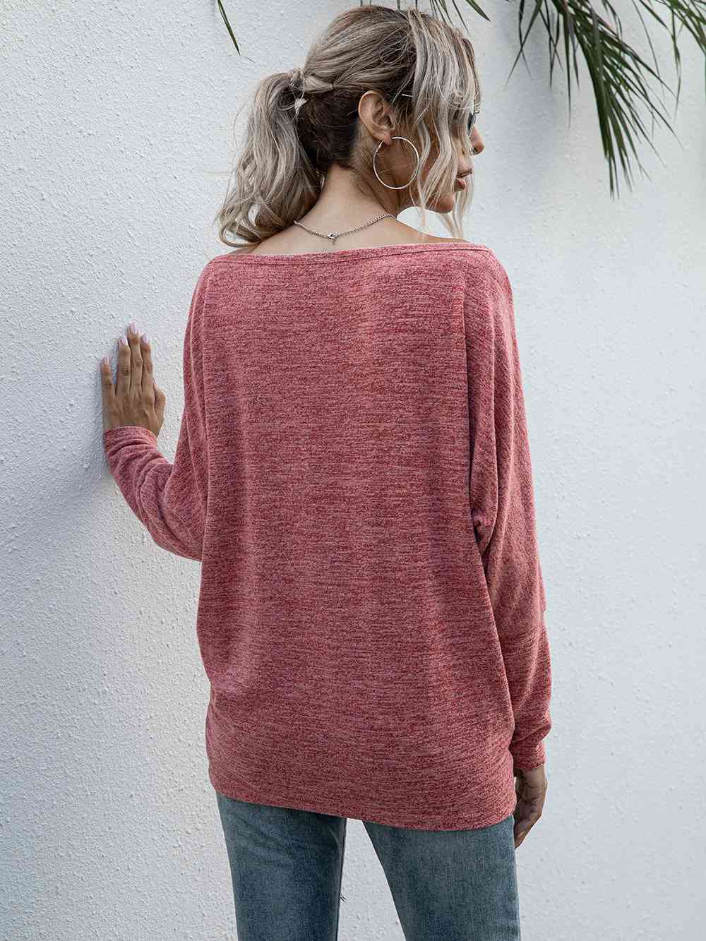 Heathered Boat Neck Long Sleeve Tee Women's T-Shirts - Tophatter Daily Deals