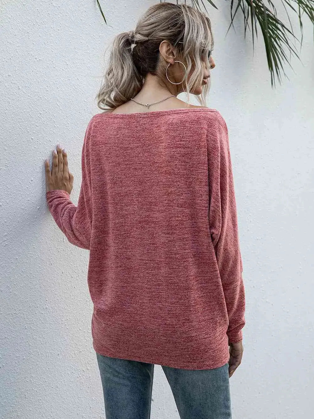 Heathered Boat Neck Long Sleeve Tee Women's T-Shirts - Tophatter Daily Deals