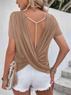 Beads Trim Back Twisted Blouse Tan Blouses - Tophatter Daily Deals