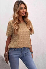 Swiss Dot Round Neck Blouse Blouses - Tophatter Daily Deals