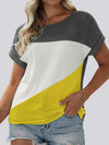 Color Block Round Neck Short Sleeve T-Shirt White Women's T-Shirts - Tophatter Daily Deals