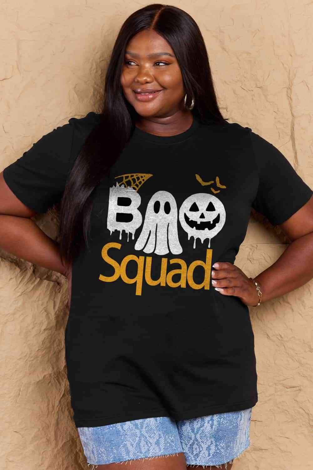 Simply Love Full Size BOO SQUAD Graphic Cotton T-Shirt Women's T-Shirts - Tophatter Daily Deals