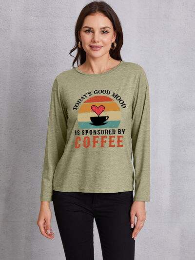 TODAY'S GOOD MOOD IS SPONSORED BY COFFEE Round Neck T-Shirt Sage Women's T-Shirts - Tophatter Daily Deals