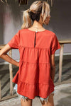 Round Neck Short Sleeve Tiered Blouse Blouses - Tophatter Daily Deals