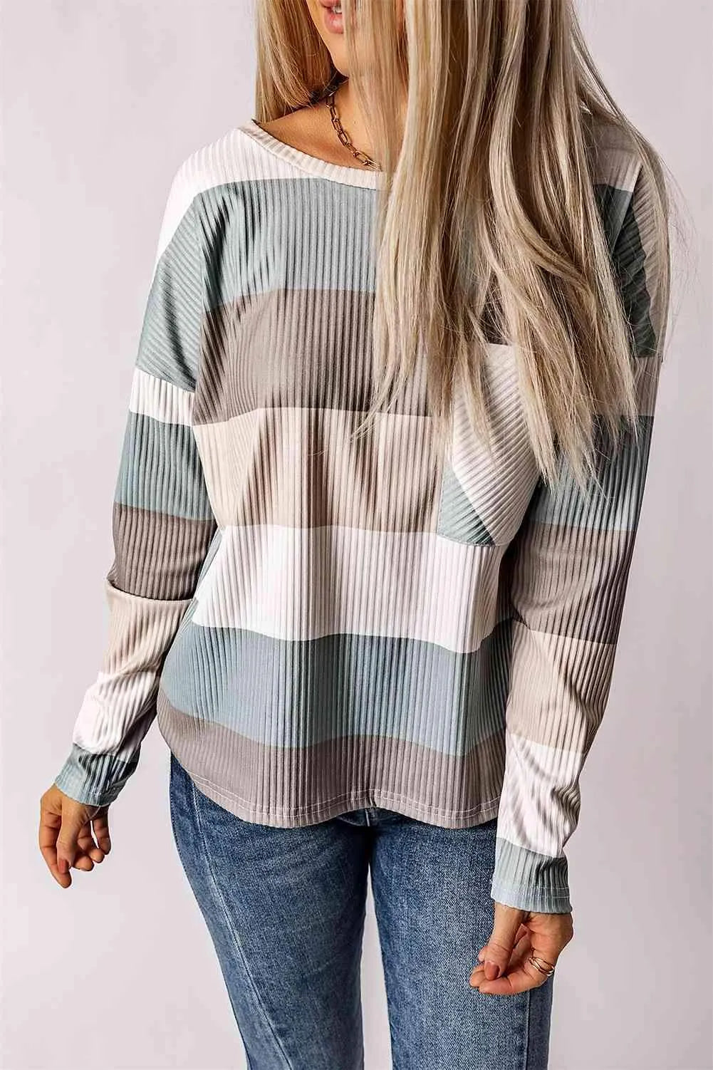 Wide Stripe Top with Pocket Khaki Blouses - Tophatter Daily Deals