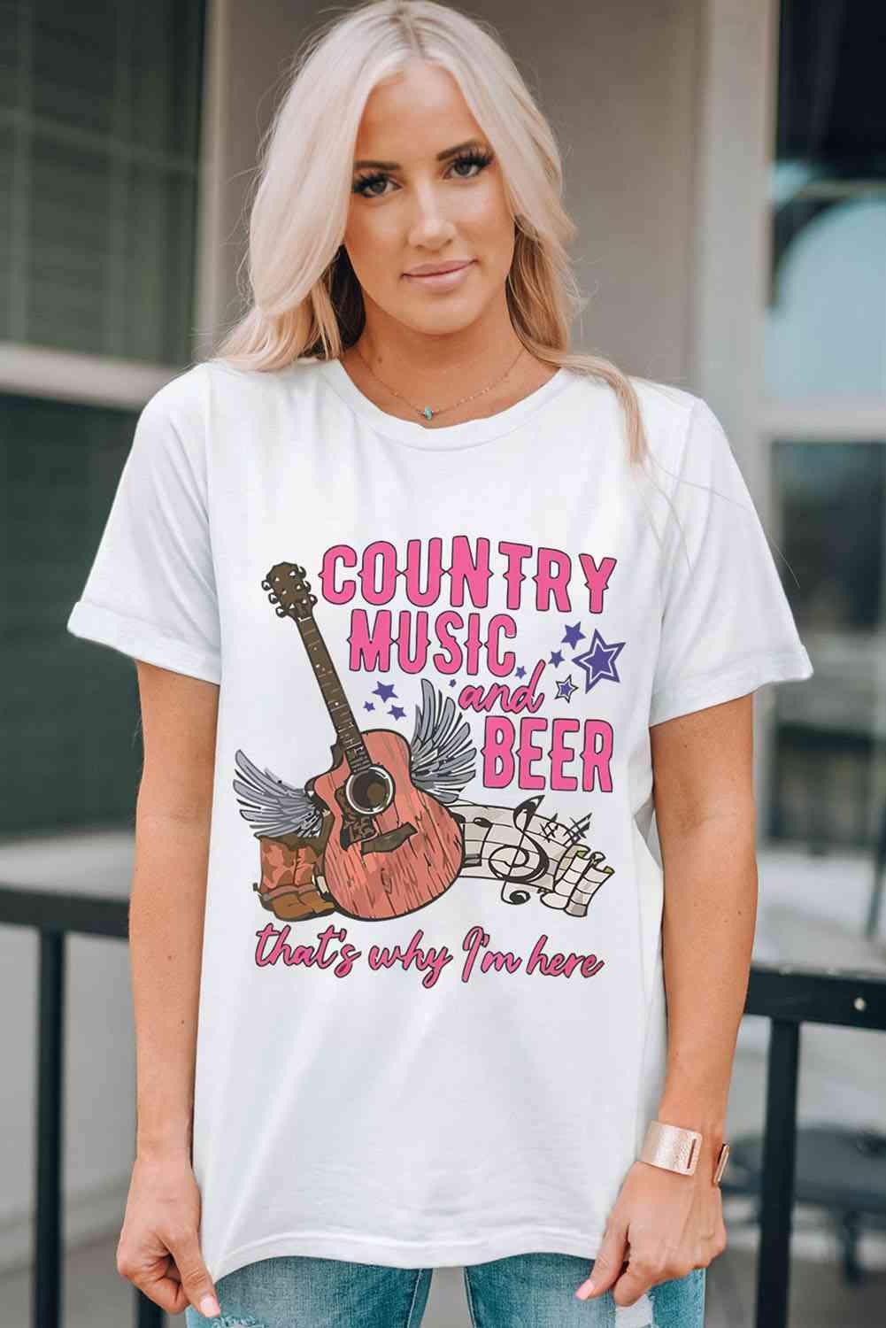 COUNTRY MUSIC & BEER Round Neck Tee Women's T-Shirts - Tophatter Daily Deals