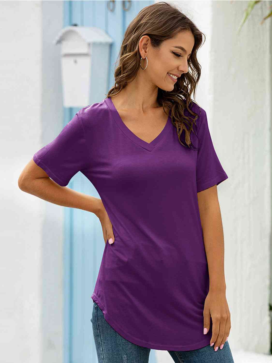 Full Size V-Neck Short Sleeve T-Shirt Women's T-Shirts - Tophatter Daily Deals