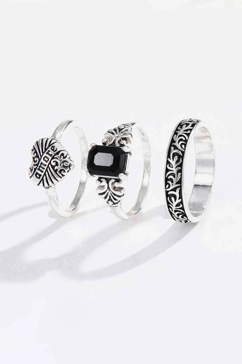 Zinc Alloy Three-Piece Ring Set Silver One Size Rings - Tophatter Daily Deals