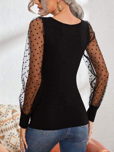 Square Neck Polka Dot Long Sleeve T-Shirt Women's T-Shirts - Tophatter Daily Deals