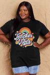 Simply Love Full Size TEACHER VIBES Graphic Cotton T-Shirt Black Women's T-Shirts - Tophatter Daily Deals