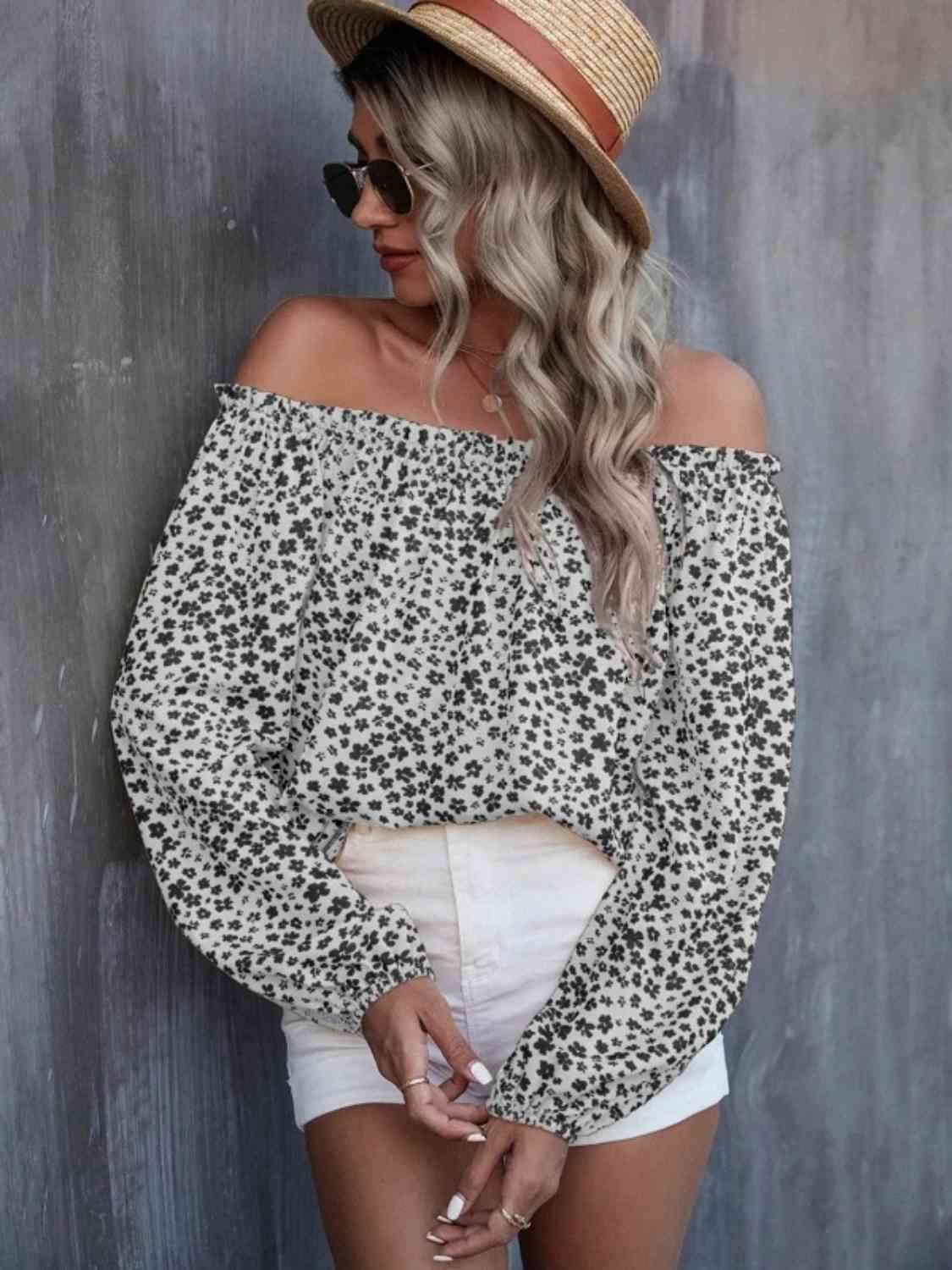 Off-Shoulder Long Sleeve Blouse White Blouses - Tophatter Daily Deals