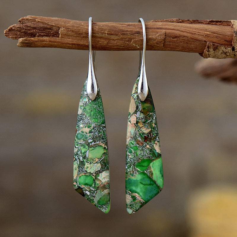 Gold-Plated Copper Dangle Earrings Green Silver One Size Earrings - Tophatter Daily Deals