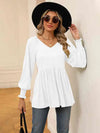 V-Neck Lantern Sleeve Blouse White Blouses - Tophatter Daily Deals