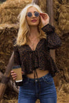 Cropped V-Neck Long Sleeve Blouse Blouses - Tophatter Daily Deals