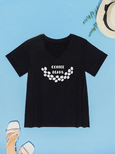 COFFEE BEANS V-Neck Short Sleeve T-Shirt Women's T-Shirts - Tophatter Daily Deals