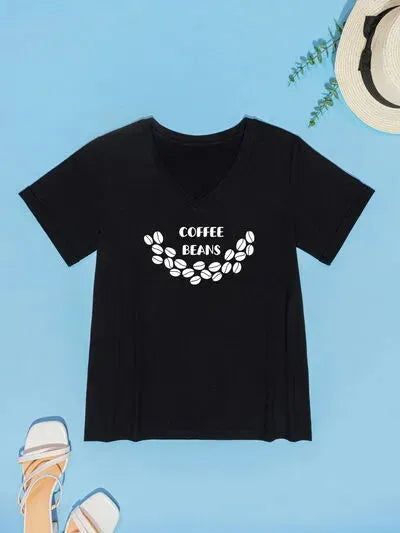 COFFEE BEANS V-Neck Short Sleeve T-Shirt Women's T-Shirts - Tophatter Daily Deals