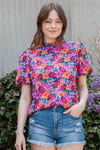 Floral Print Puff Sleeve Round Neck Blouse Floral Blouses - Tophatter Daily Deals