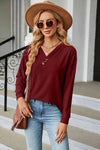 V-Neck Long Sleeve Blouse Wine Blouses - Tophatter Daily Deals