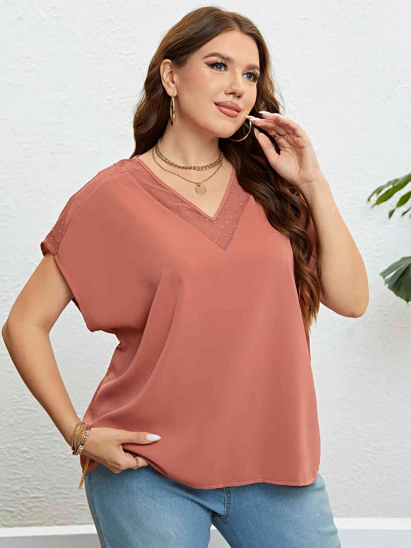 V-Neck Short Sleeve Blouse Blouses - Tophatter Daily Deals