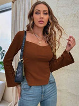 Slit Sweetheart Neck Flare Sleeve T-Shirt Women's T-Shirts - Tophatter Daily Deals