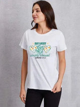 NOT LUCKY SIMPLY BLESSED Round Neck T-Shirt White Women's T-Shirts - Tophatter Daily Deals