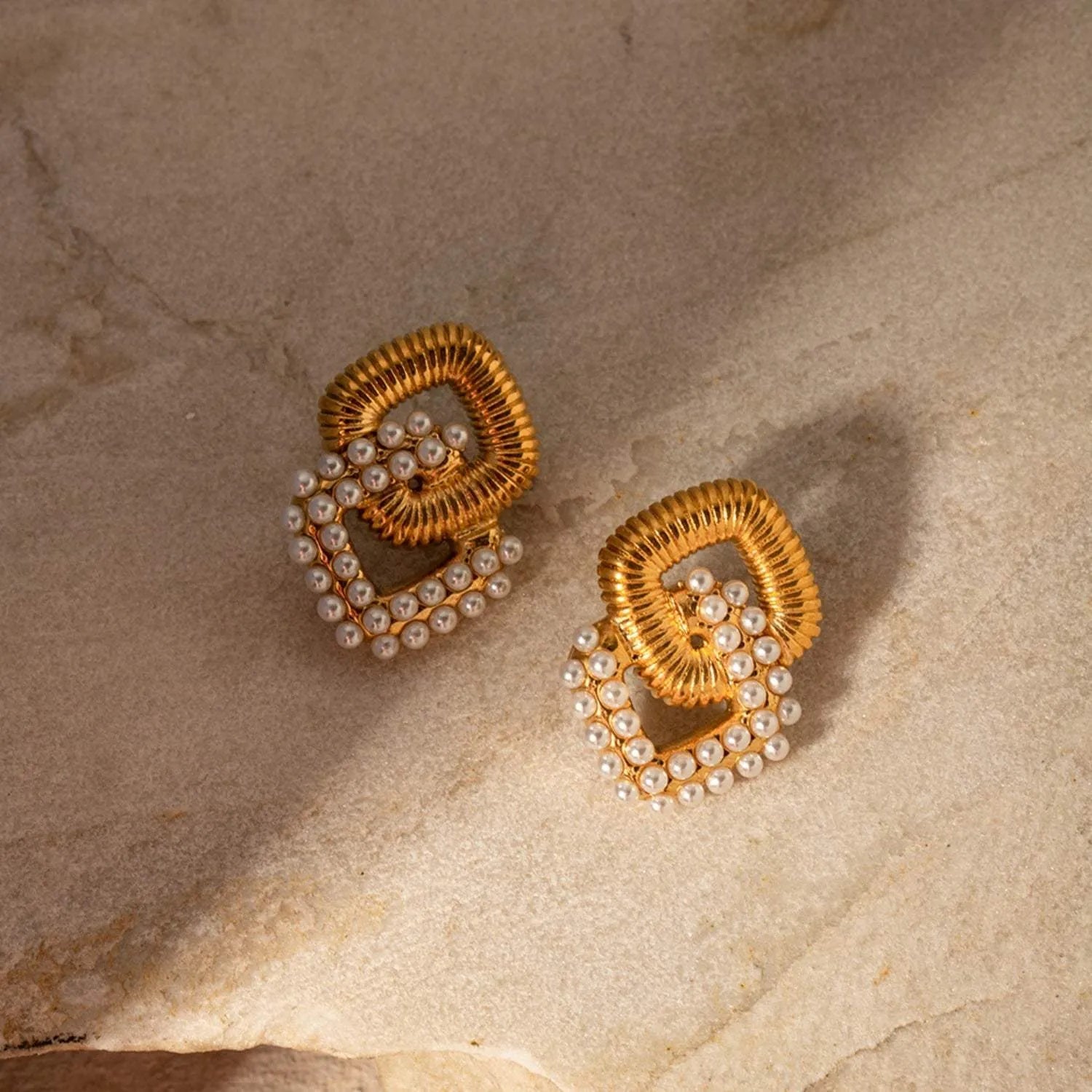 18K Gold-Plated Stainless Steel Square Earrings Earrings - Tophatter Daily Deals