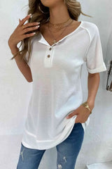 Cuffed Sleeve Henley Top Women's T-Shirts - Tophatter Daily Deals